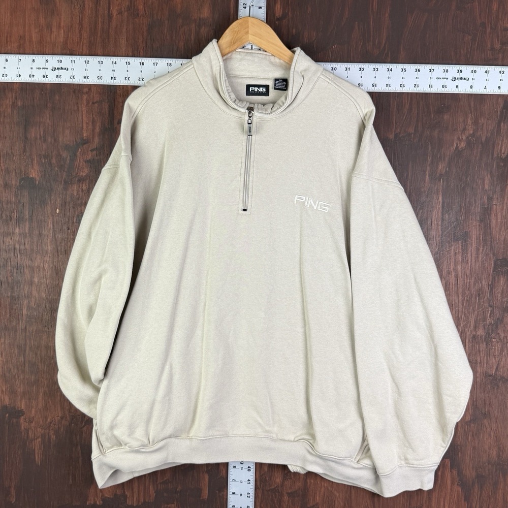 Ping Golf Half Zip Fleece Sweater Jacket Long Sleeve‎ Cream Beige Mens 2XL XXL